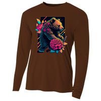 Design Featuring A Bear In Vibrant Neon Colors With A Retro Aesthetic Cooling Performance Long Sleeve Crew