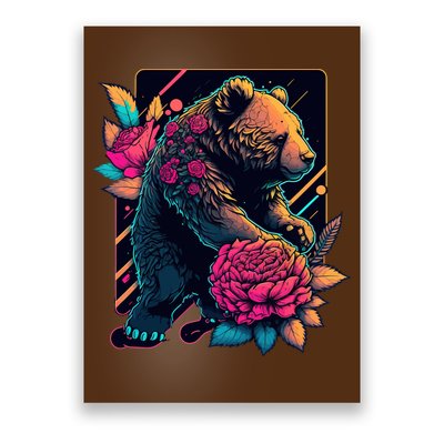 Design Featuring A Bear In Vibrant Neon Colors With A Retro Aesthetic Poster