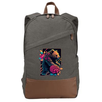 Design Featuring A Bear In Vibrant Neon Colors With A Retro Aesthetic Cotton Canvas Backpack