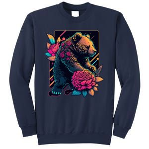 Design Featuring A Bear In Vibrant Neon Colors With A Retro Aesthetic Sweatshirt