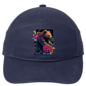 Design Featuring A Bear In Vibrant Neon Colors With A Retro Aesthetic 7-Panel Snapback Hat