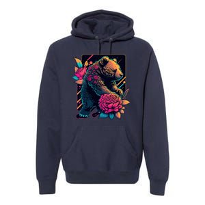 Design Featuring A Bear In Vibrant Neon Colors With A Retro Aesthetic Premium Hoodie