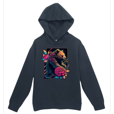 Design Featuring A Bear In Vibrant Neon Colors With A Retro Aesthetic Urban Pullover Hoodie