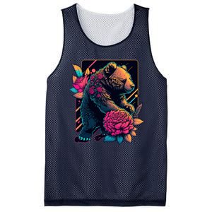 Design Featuring A Bear In Vibrant Neon Colors With A Retro Aesthetic Mesh Reversible Basketball Jersey Tank