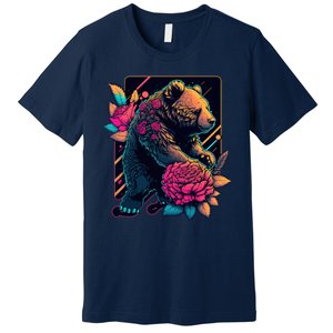 Design Featuring A Bear In Vibrant Neon Colors With A Retro Aesthetic Premium T-Shirt