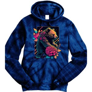 Design Featuring A Bear In Vibrant Neon Colors With A Retro Aesthetic Tie Dye Hoodie