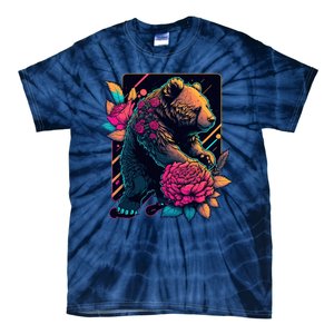 Design Featuring A Bear In Vibrant Neon Colors With A Retro Aesthetic Tie-Dye T-Shirt