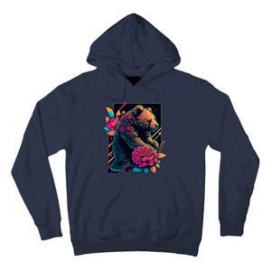 Design Featuring A Bear In Vibrant Neon Colors With A Retro Aesthetic Tall Hoodie