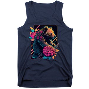 Design Featuring A Bear In Vibrant Neon Colors With A Retro Aesthetic Tank Top