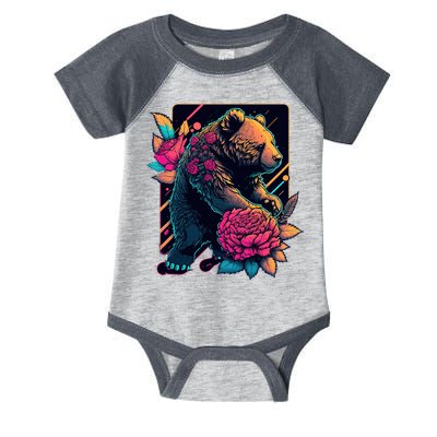 Design Featuring A Bear In Vibrant Neon Colors With A Retro Aesthetic Infant Baby Jersey Bodysuit