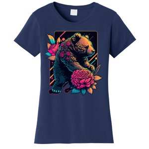 Design Featuring A Bear In Vibrant Neon Colors With A Retro Aesthetic Women's T-Shirt