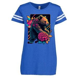 Design Featuring A Bear In Vibrant Neon Colors With A Retro Aesthetic Enza Ladies Jersey Football T-Shirt