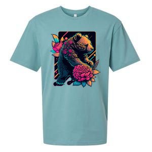 Design Featuring A Bear In Vibrant Neon Colors With A Retro Aesthetic Sueded Cloud Jersey T-Shirt