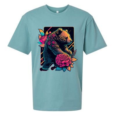 Design Featuring A Bear In Vibrant Neon Colors With A Retro Aesthetic Sueded Cloud Jersey T-Shirt