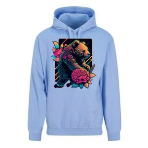 Design Featuring A Bear In Vibrant Neon Colors With A Retro Aesthetic Unisex Surf Hoodie