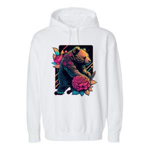 Design Featuring A Bear In Vibrant Neon Colors With A Retro Aesthetic Garment-Dyed Fleece Hoodie