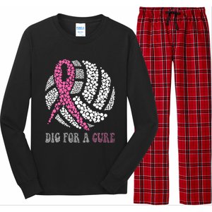 Dig For A Cure Breast Cancer Awareness Volleyball Pink Out Long Sleeve Pajama Set