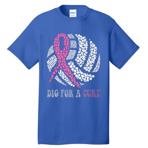 Dig For A Cure Breast Cancer Awareness Volleyball Pink Out Tall T-Shirt