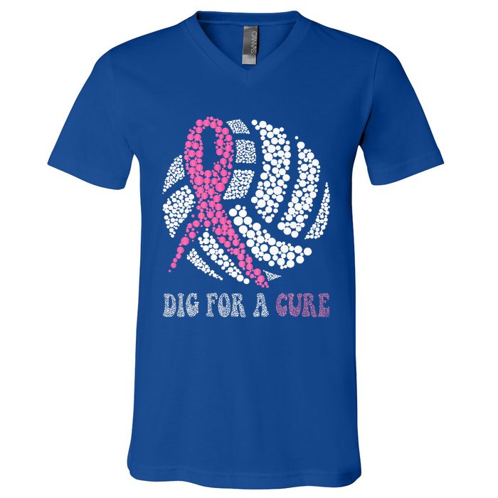 Dig For A Cure Breast Cancer Awareness Volleyball Pink Out V-Neck T-Shirt