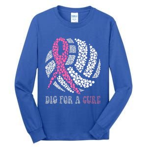 Dig For A Cure Breast Cancer Awareness Volleyball Pink Out Tall Long Sleeve T-Shirt