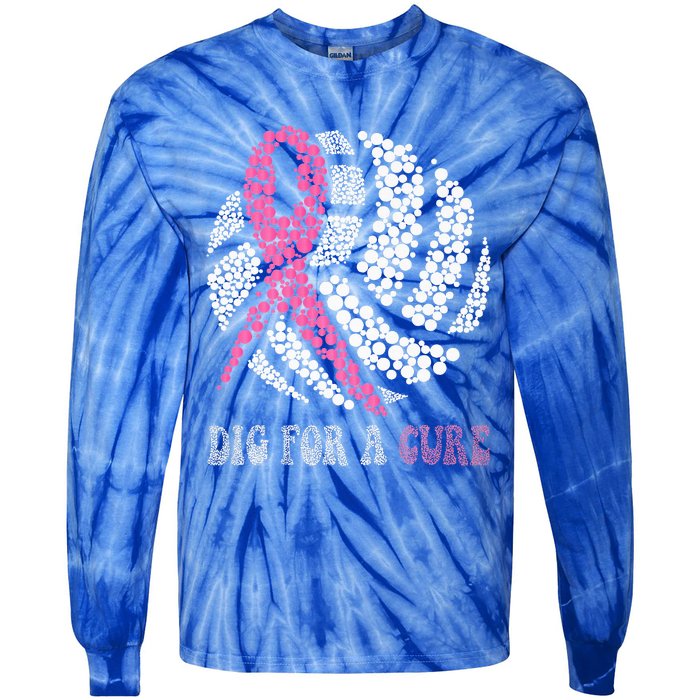 Dig For A Cure Breast Cancer Awareness Volleyball Pink Out Tie-Dye Long Sleeve Shirt