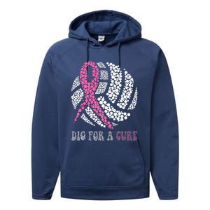 Dig For A Cure Breast Cancer Awareness Volleyball Pink Out Performance Fleece Hoodie