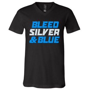 Detroit Football Bleed Silver & Blue V-Neck T-Shirt