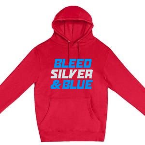 Detroit Football Bleed Silver & Blue Premium Pullover Hoodie