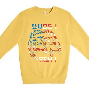 Dude! Fish! Bass American Flag Tee Cool Gift Premium Crewneck Sweatshirt