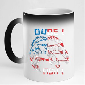 Dude! Fish! Bass American Flag Tee Cool Gift 11oz Black Color Changing Mug