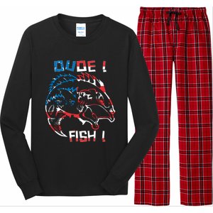 Dude! Fish! Bass American Flag Tee Cool Gift Long Sleeve Pajama Set