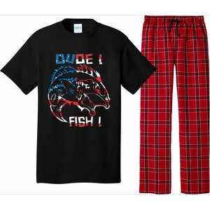 Dude! Fish! Bass American Flag Tee Cool Gift Pajama Set