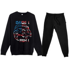 Dude! Fish! Bass American Flag Tee Cool Gift Premium Crewneck Sweatsuit Set