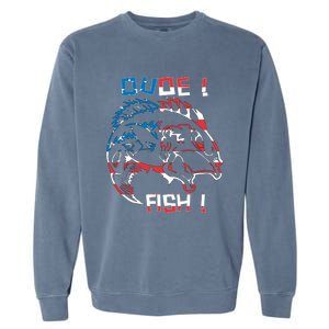 Dude! Fish! Bass American Flag Tee Cool Gift Garment-Dyed Sweatshirt