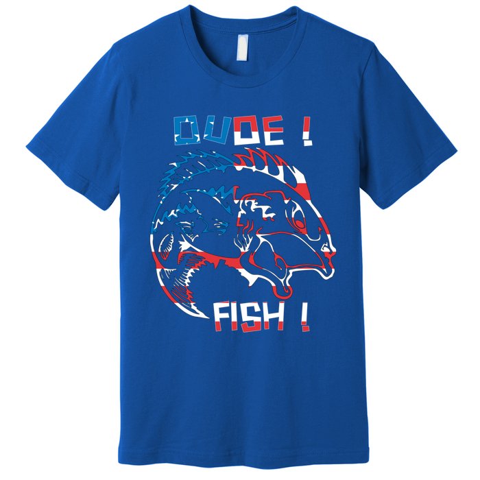 Dude! Fish! Bass American Flag Tee Cool Gift Premium T-Shirt