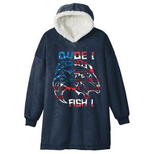 Dude! Fish! Bass American Flag Tee Cool Gift Hooded Wearable Blanket