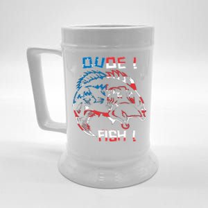 Dude! Fish! Bass American Flag Tee Cool Gift Beer Stein