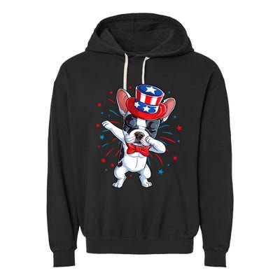 Dabbing French Bulldog 4th Of July Usa Flag Garment-Dyed Fleece Hoodie