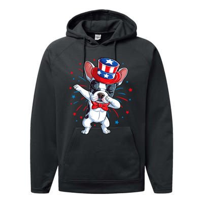 Dabbing French Bulldog 4th Of July Usa Flag Performance Fleece Hoodie