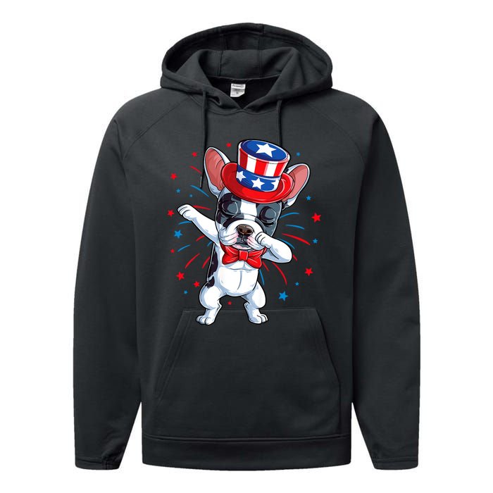 Dabbing French Bulldog 4th Of July Usa Flag Performance Fleece Hoodie