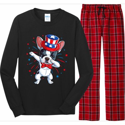 Dabbing French Bulldog 4th Of July Usa Flag Long Sleeve Pajama Set