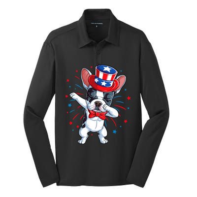 Dabbing French Bulldog 4th Of July Usa Flag Silk Touch Performance Long Sleeve Polo