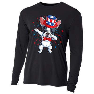 Dabbing French Bulldog 4th Of July Usa Flag Cooling Performance Long Sleeve Crew