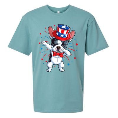 Dabbing French Bulldog 4th Of July Usa Flag Sueded Cloud Jersey T-Shirt