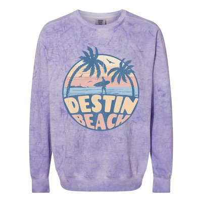 Destin Florida Beach Surf Summer Vacation Vintage Cool Gift Colorblast Crewneck Sweatshirt