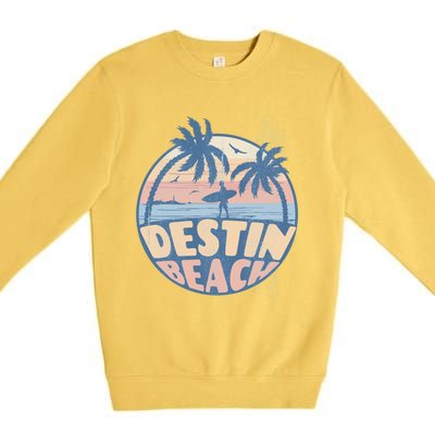 Destin Florida Beach Surf Summer Vacation Vintage Cool Gift Premium Crewneck Sweatshirt