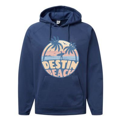 Destin Florida Beach Surf Summer Vacation Vintage Cool Gift Performance Fleece Hoodie