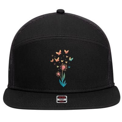 Dandelion Flower Butterfly For Butterfly Lover Summer 7 Panel Mesh Trucker Snapback Hat