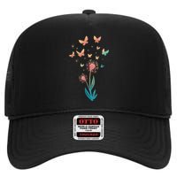 Dandelion Flower Butterfly For Butterfly Lover Summer High Crown Mesh Back Trucker Hat