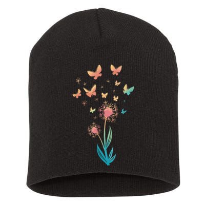 Dandelion Flower Butterfly For Butterfly Lover Summer Short Acrylic Beanie